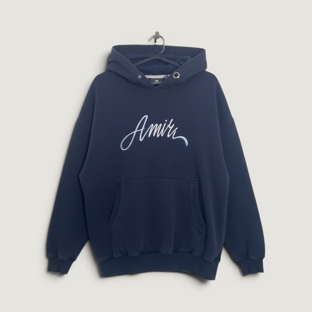 Amiri Hoodie Mermaid Graphic Script Logo Navy Blue Large